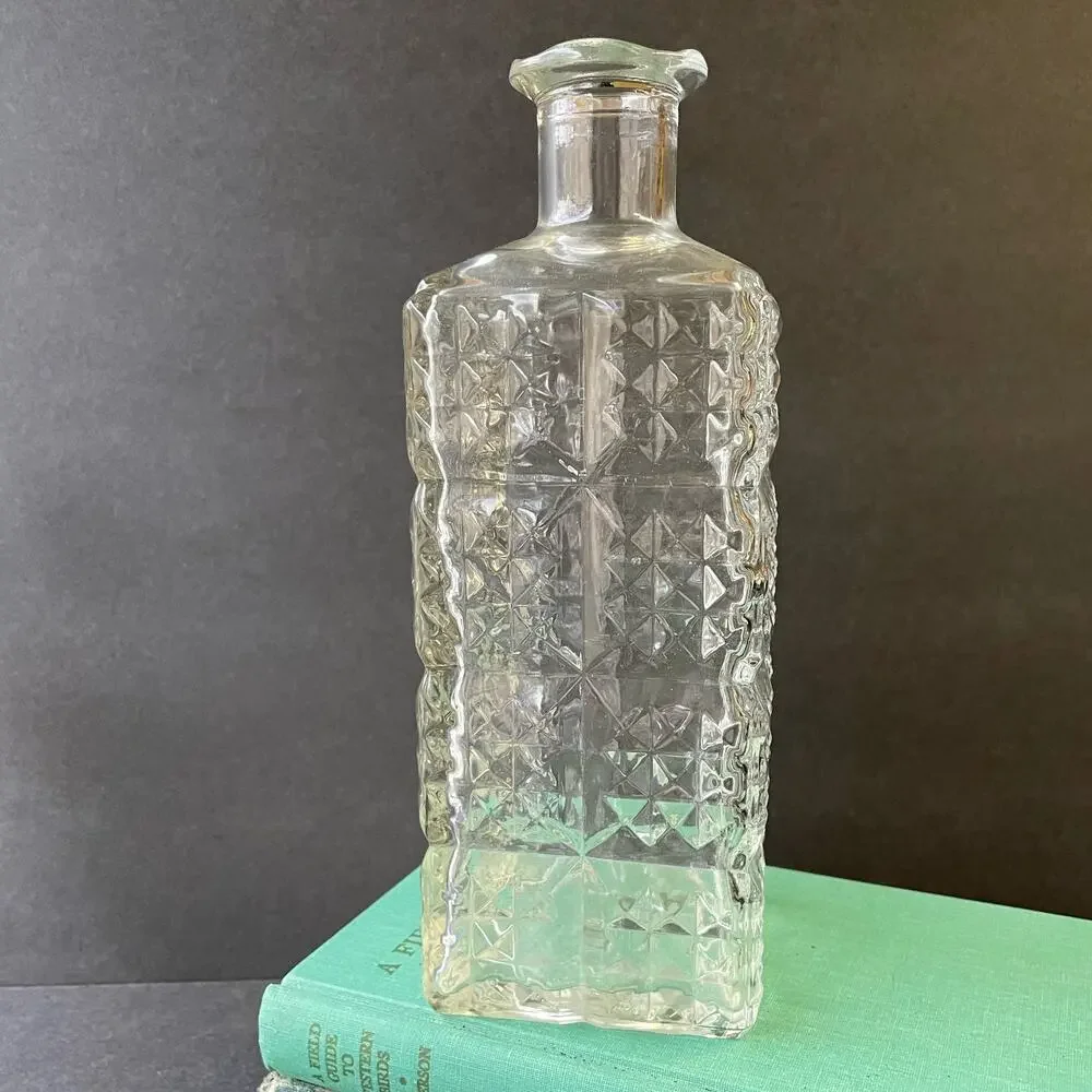 Vintage Clear Quilted Pressed Glass Bottle Bar Decor
